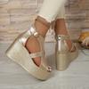 Plus-size platform high-heeled sandals for women, new summer style, wedge heel, peep toe, back zipper Roman sandals