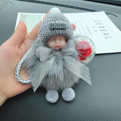 Korean Bow Keychain: Squinting Doll with Fox Fur Pendant - A Unique Japanese and Korean Gift