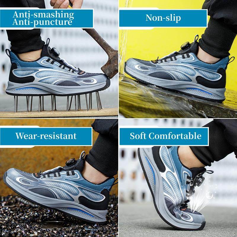Sicherheitsschuhe für die Arbeit mit Drehknopf für Herren, Schuhe mit Stahlkappe, Anti-Smash- und Pannenschutz, Arbeits-Sneaker, Sicherheitsstiefel
