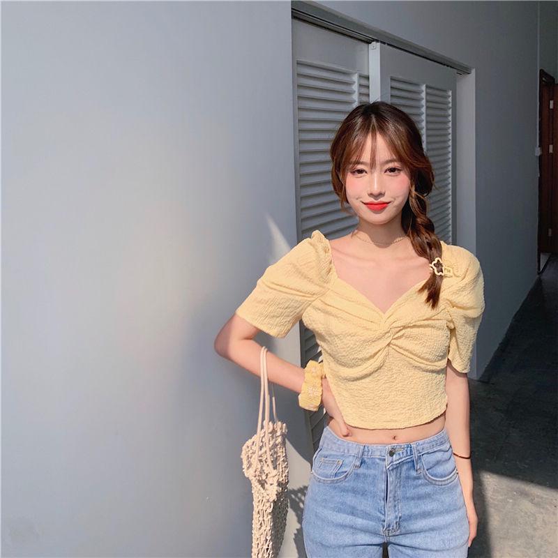 Puff Sleeve Crop Tops 
