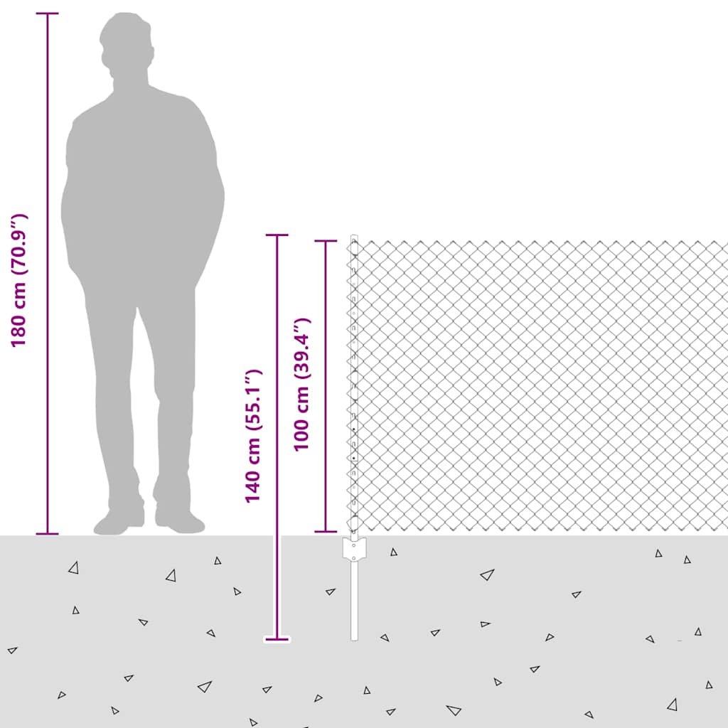 Chain Link Fence with Posts 10 x 1 m (W x H) Hot Dip Galvanized Steel