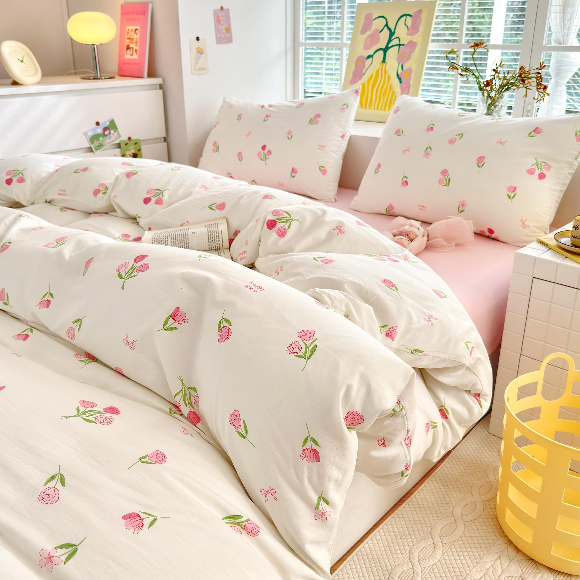 

BUKAROOM Double Bedding Set with Double Duvet Cover 2 and Fitted Suitable for All Seasons 4-Piece Zipper, (190x210cm), Pillowcases, Sheet, Soft, розовый