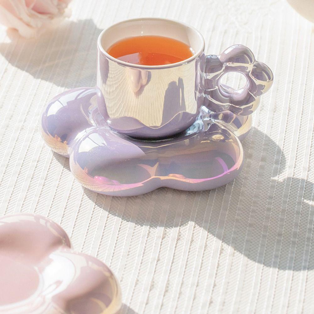 Cute Coffee Cup Dish with Handle Tea Drinking Cup Drinkware Flower Mug  Water