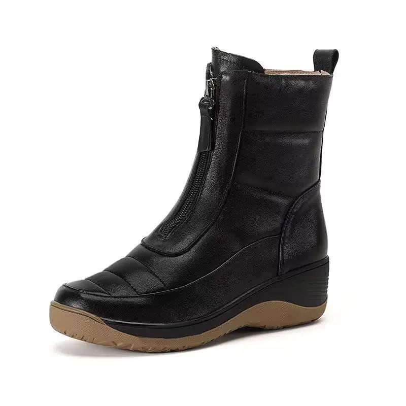 

Thick-soled Wool Short Boots, Soft Leather Snow Boots, Autumn and Winter Plus Velvet Thickened Non-slip Boots, Women s Wedge Women s Shoes 35 чёрный