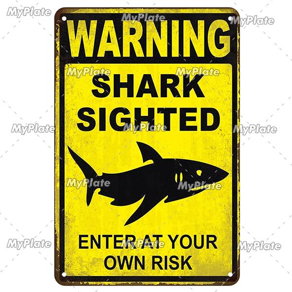 MyPlate Vintage Warning Shark Sea Beach Poster Metal Sign Plate Tin Sign Wall Crafts Decor For Home Plaque Decoration Gift
