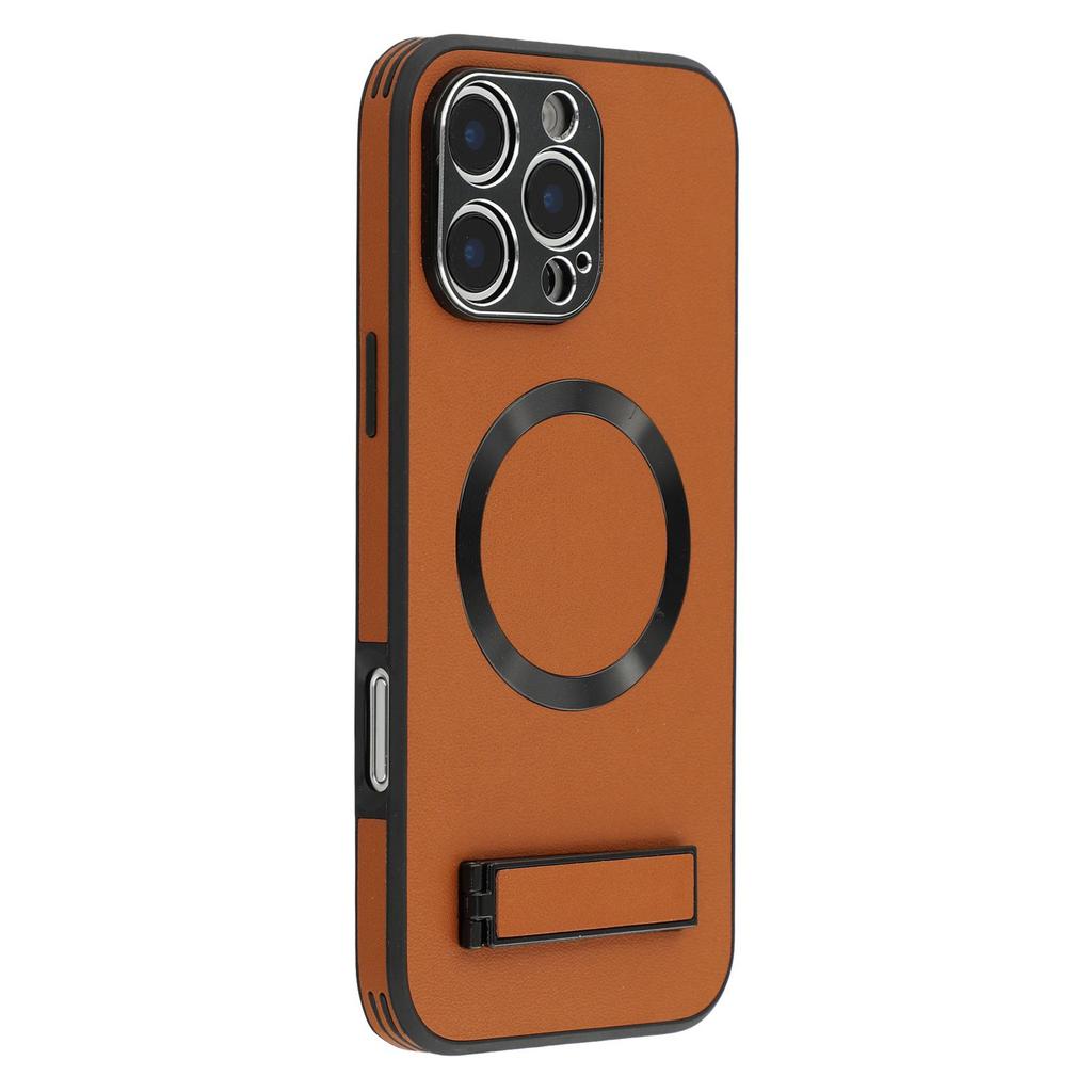 For iPhone 16 Pro Max Kickstand Case Compatible with MagSafe PC+TPU+PU Phone Back Cover
