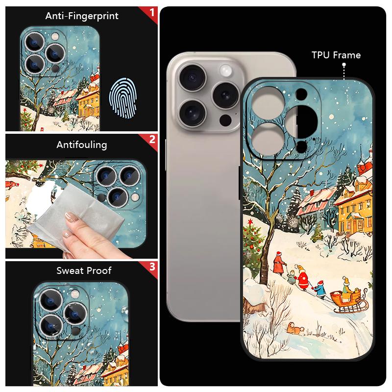 Cute Santa Claus Pattern TPU Soft Silicone Case For iPhone 17 Pro Max 16E 16 15 14 13 Pro Max 12 Pro 11 Shockproof With Lanyard Phone Cover Fundas