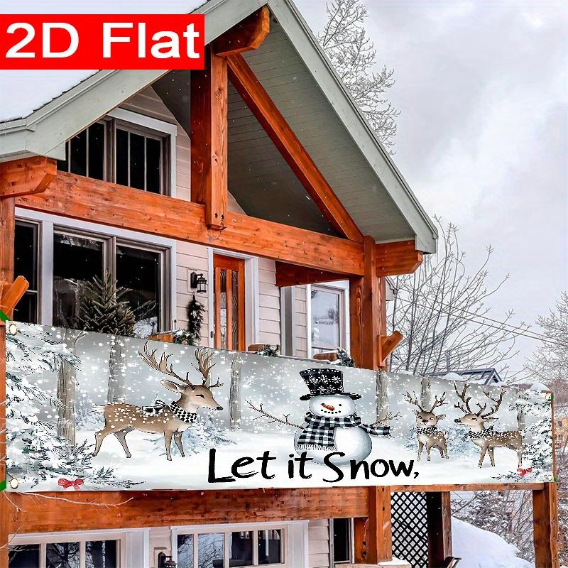 Let It Snow Snowman Banner, Winter Holiday Celebration Design, Polyester Outdoor Garden Porch Fence Wall Christmas New Year Party Decoration