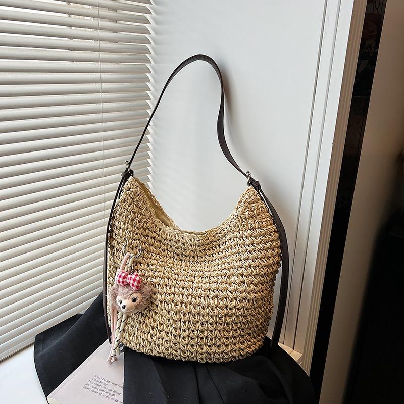 Large capacity woven straw bag women's summer new shoulder messenger bag seaside vacation wind beach bag