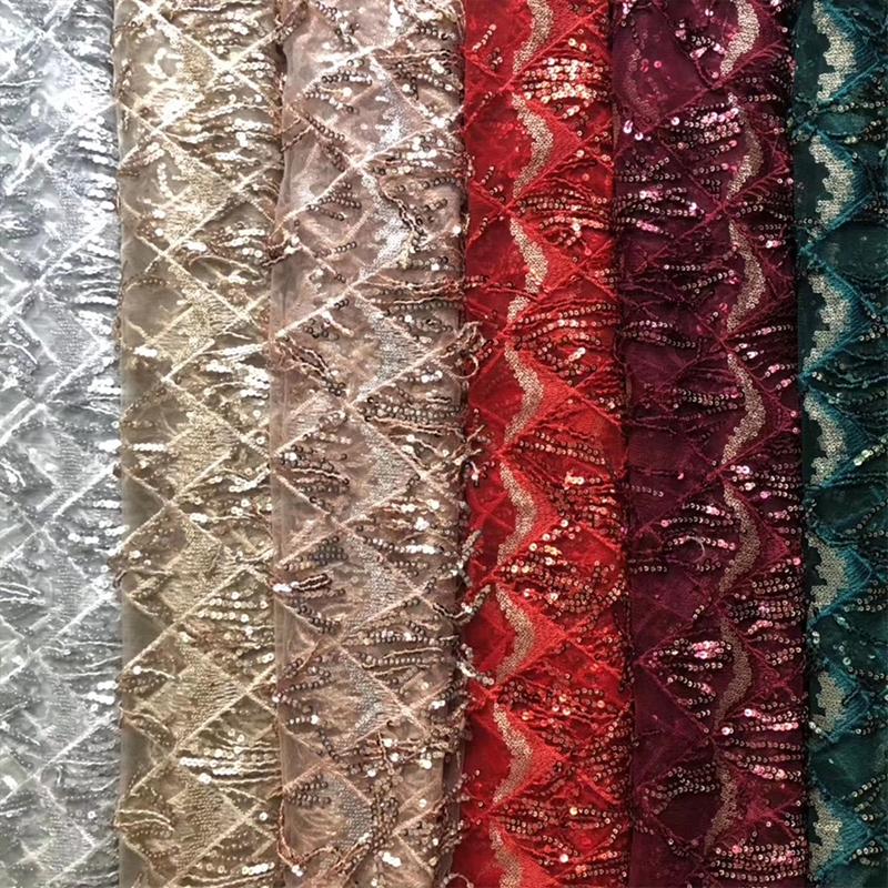African Lace Fabric 2025 Sequins Embroidered Lace Fabric Diamond Fringe Wedding Dress Clothing Sewing Gauze Fabric 1Yard*1.5M