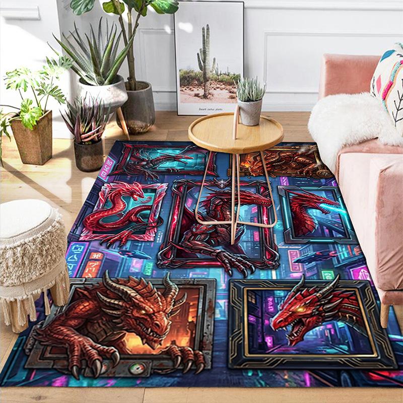 Cyberpunk Dragon Portraits Pattern Rug Floor Mat for Living Room or Bedroom Soft and Comfortable Carpet a Gift for Birthday and Holiday.