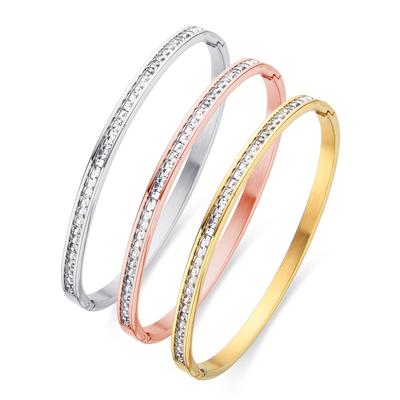 Bracelets en Acier Inoxydable Zircone Cubique Blanc Strass Jonc pour Femmes Bijoux de Mode Amitié Souvenir Cadeaux