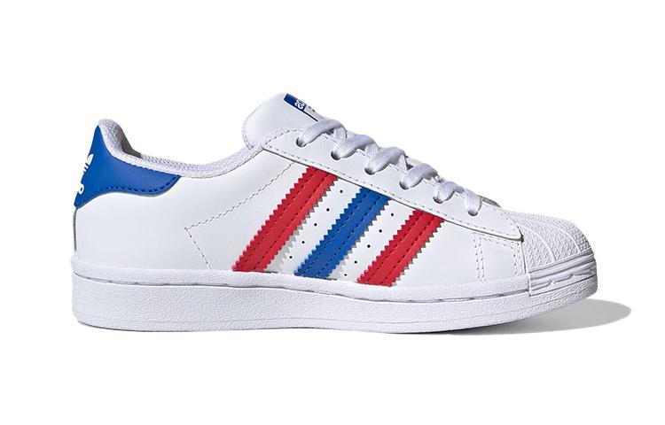 adidas Originals SUPERSTAR Low Top Skateboard Shoes White Blue Red Children Aged 3 7 Years Old FW5850