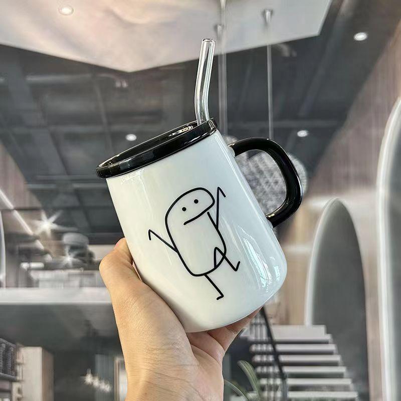 Simple Cartoon Ceramic Mugs Creative Personality Couple Mug Coffee Mug Men's Women's Milk Mugs Home Water Cup Drinkware