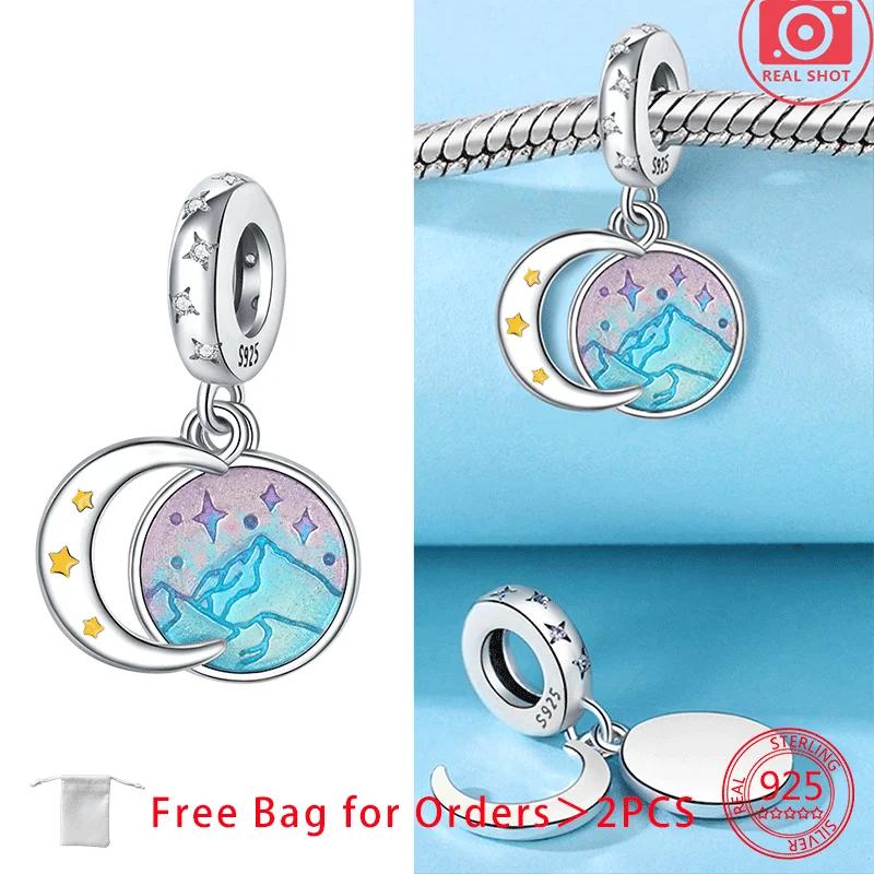 Charms Shining Zircon Moon Planet Rainbow Star Beads Copper Pendant Fit Original Bracelets Diy Women Jewelry Fine Gift