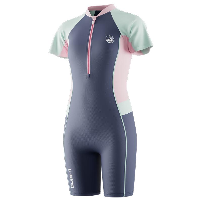 LI-NING Youth Girls' Short-Sleeve Five-Point One-Piece Swimsuit