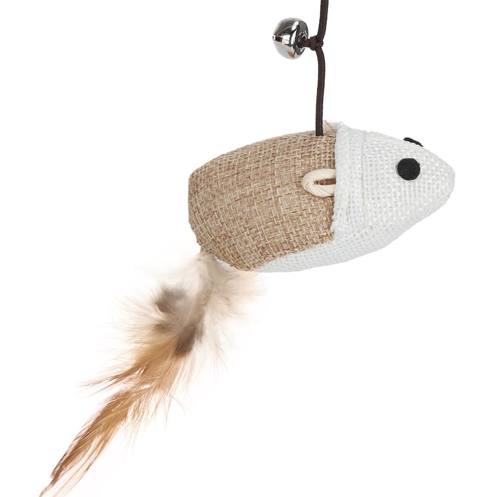 Wooden Cat Funny Stick Wand Pet Teaser Mice Toys with Crisp Bell Feather and Linen Mouse