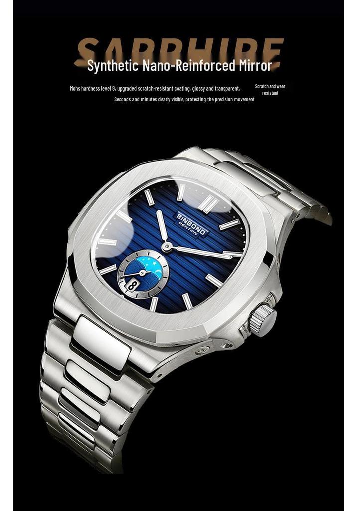 Men's Classic Chinese Style Retro Quartz Watch with Waterproof Steel Band - Versatile Casual Square Design