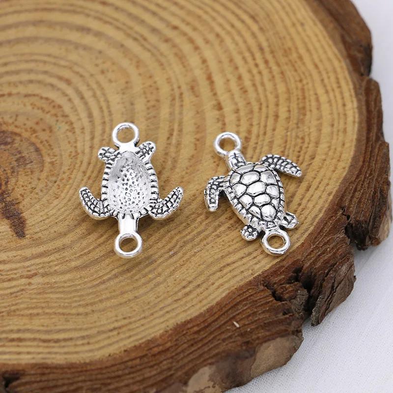 10Pcs Silver Plated Turtle Tortoise Charm Connectors For Jewelry Making Bracelet Findings Accessories Diy Craft