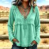 Women's Casual V-Neck Long Sleeve Color Cotton Linen Blouse for Everyday Wear