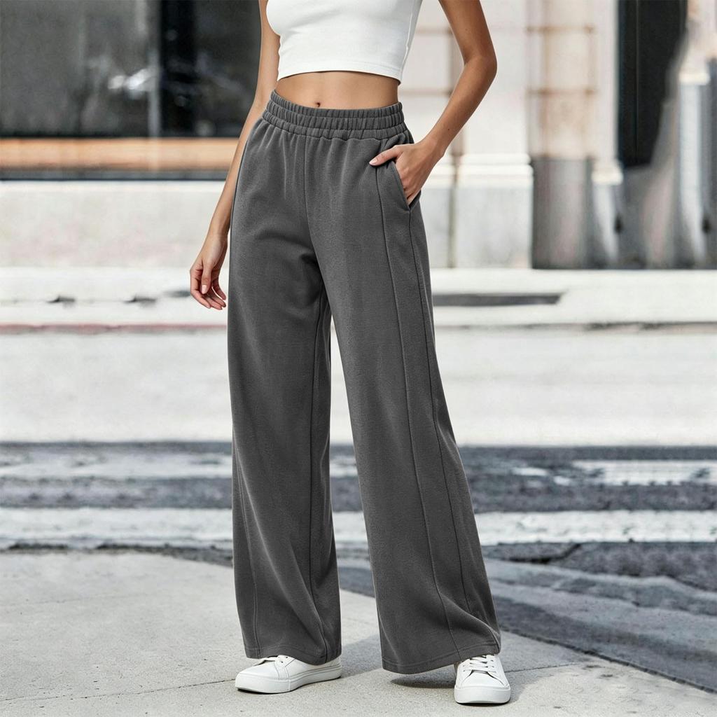 Women's Casual Retro Corduroy Wide Leg Pants with Pockets