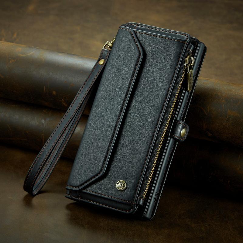 Custodia di Lusso in Pelle per Samsung S24 FE S23 Ultra S22 S21 Plus S20 S25 A16 A17 A57 A55 A35 A54 A34 S26 Tracolla con Cordino Portafoglio con Zip Slot per Carte Copertura