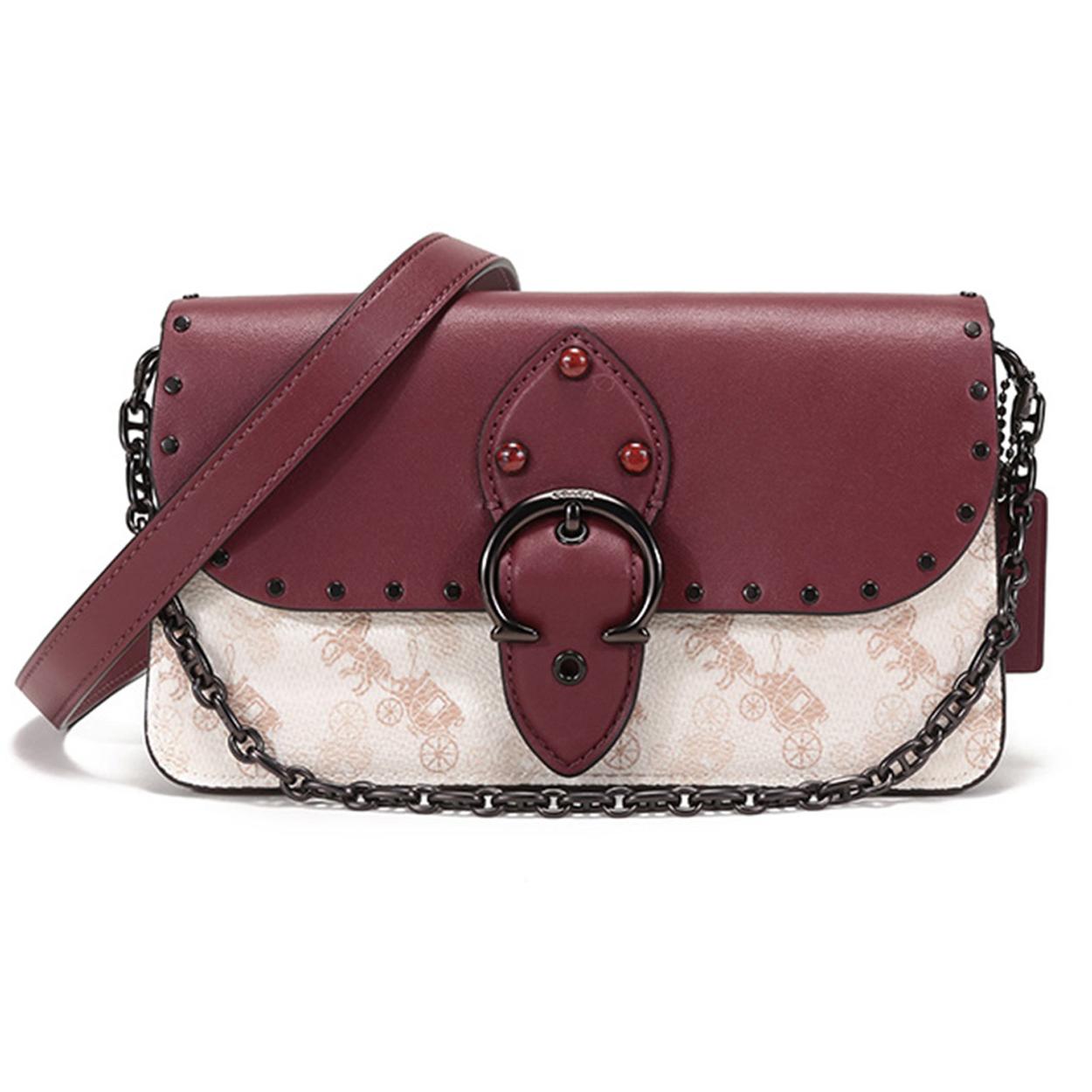 

Новая кожаная сумка-цепочка COACH, сумка через плечо, маленький размер, женская, бургунди, меловой белый 4760-V5RGH 21.1*6.6*11.4CM