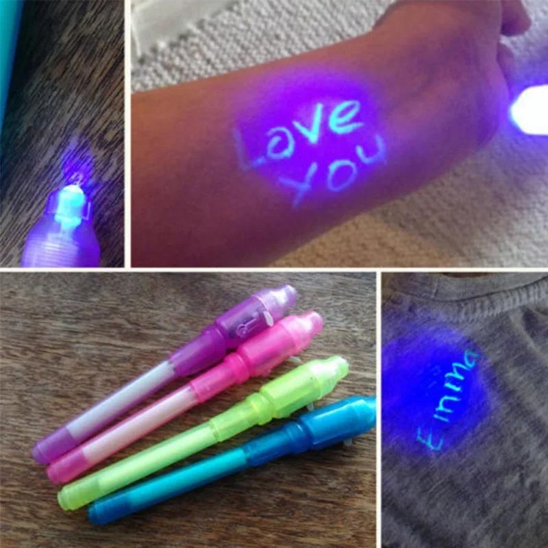 4pcs Luminous Light Pen Magic Purple UV Black Light Combo Invisible Ink Pen Educational Toys For Kids