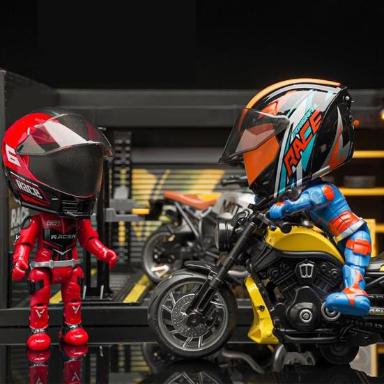 Transforming Motorcycle Rider Figurine Deformable Helmet Racing Driver Action Figure with Movable Joints Desktop Decoration Ornament