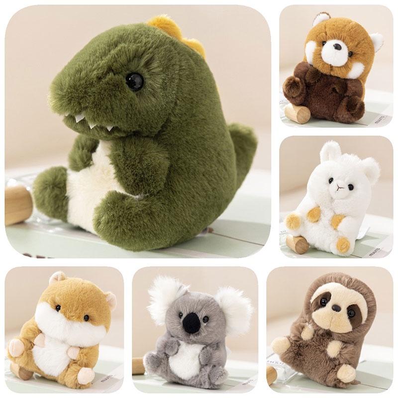 Adorable Animal Plush Toys Panda, Koala, Sloth, Hamster, Alpaca, Dinosaur, Short Plush Fabric, Pp Cotton Filling, Room Decor, Kids Gift