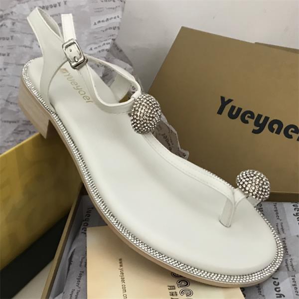 

Fashion All-Match Rhinestone Sandals Real Leather Shoes Woman Clear Heels Open Toe Genuine Gladiator Beach Girls Peep Scandals Crystal 35