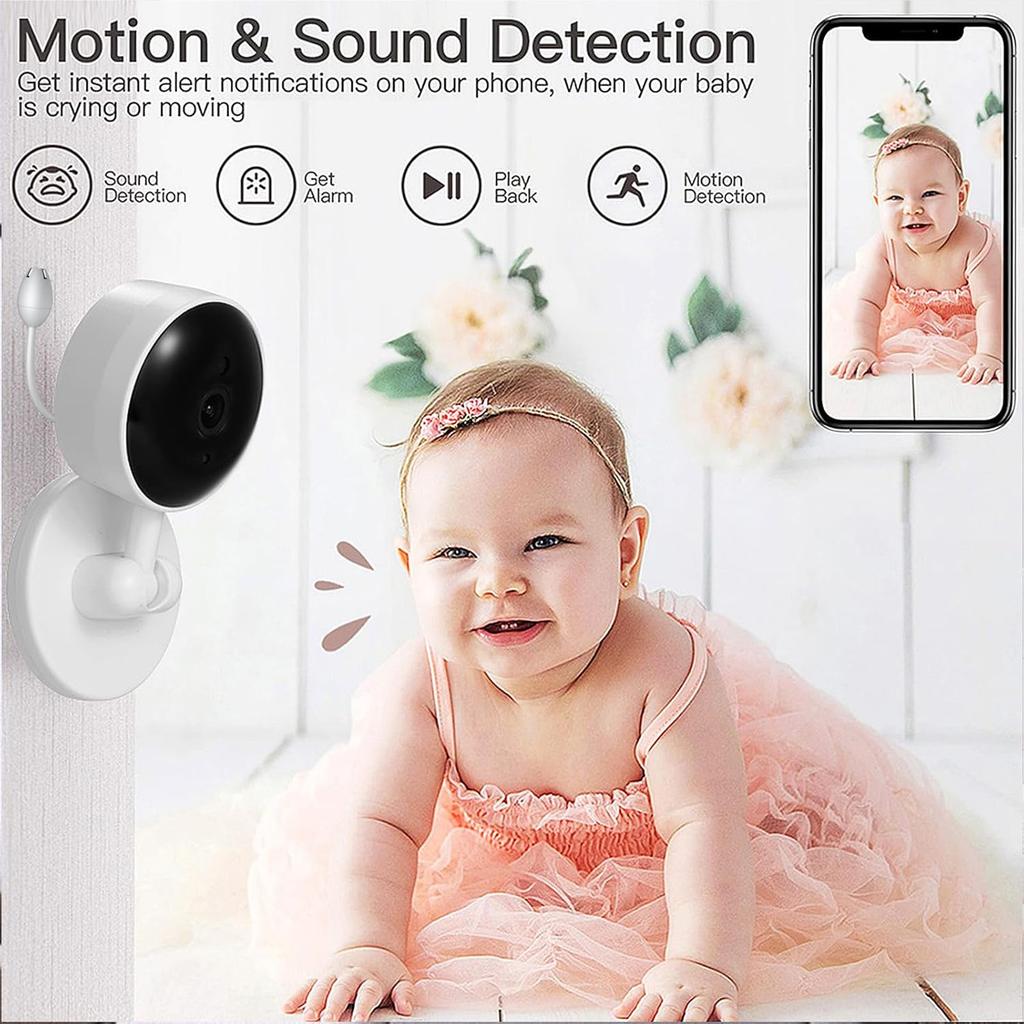 Baby Monitor with Camera and Audio, 2K WiFi Indoor Video Baby Camera with Mount, Motion & Cry Detection, Temp & Humidity Sensor, Night Vision, 2 Way