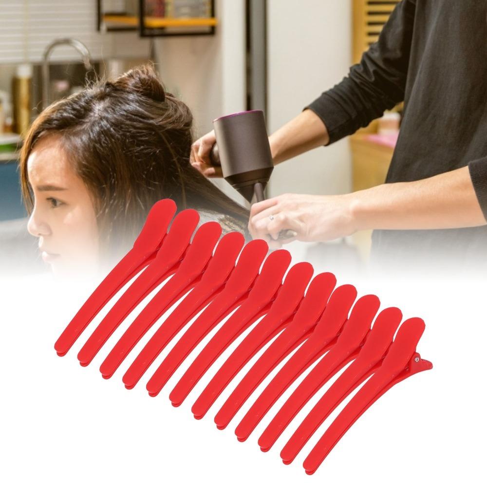 12PCS Red Color Duckbill Hair Clips Duckbill Shape Plastic Hair Clips For Hairdressing
