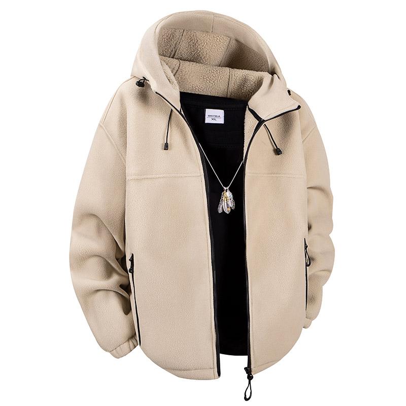 Lamb Fleece Jacket for Men In Autumn and Winter, Fashionable and Warm with Fleece Hooded Jacket, Fleece Jacket, Shaken Fleece Thick Cotton Jacket