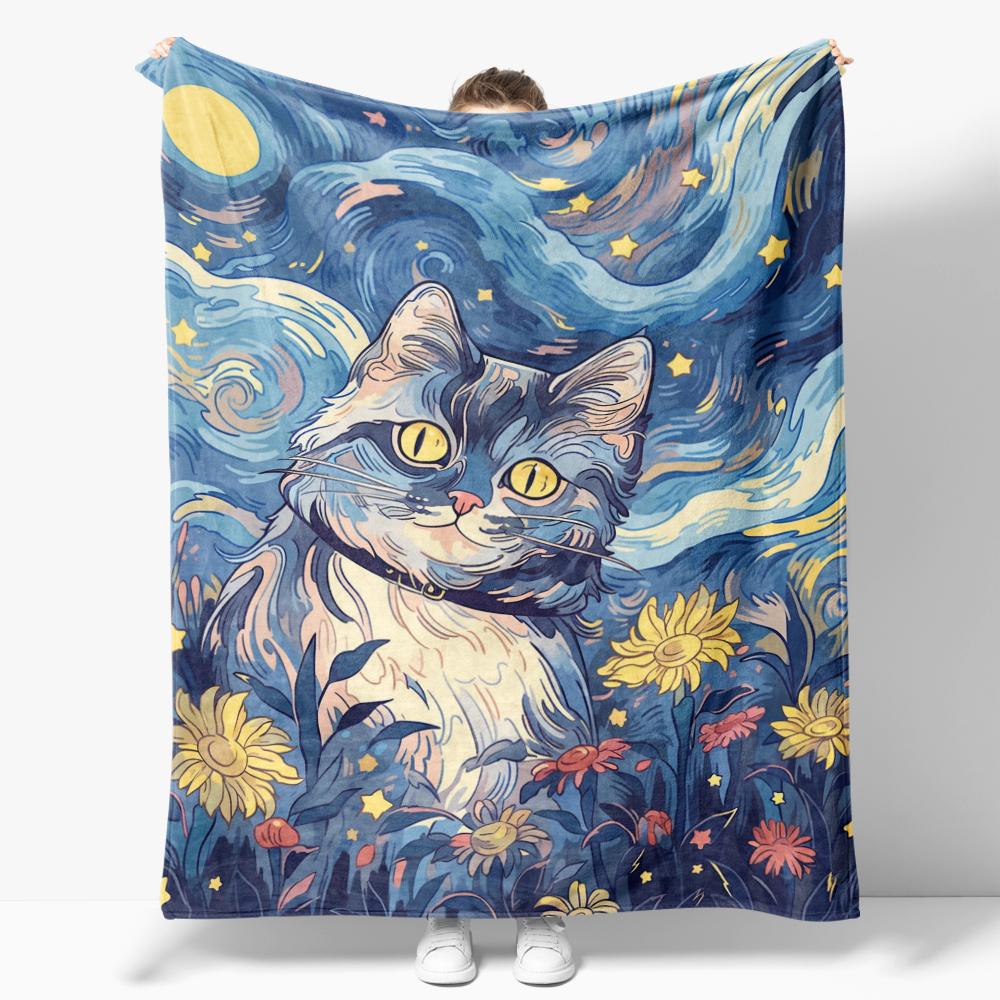 

The Starry Night Throw Blanket Art Oil painting style Soft Cozy Blankets Soft Warm Flannel Blanket for Bed room Home Sofa 30x40in