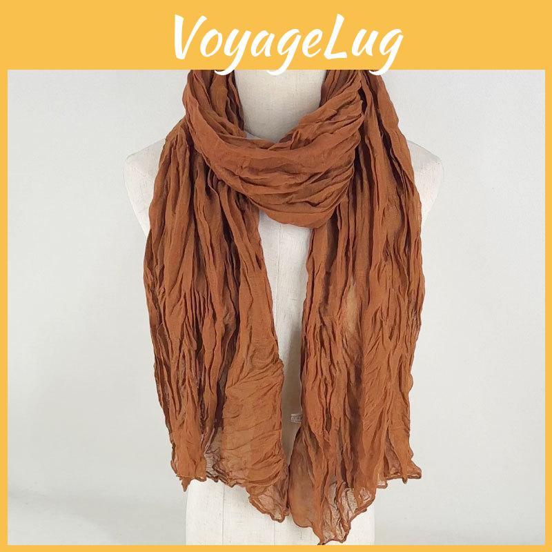Color Export Scarf Solid Crumpled Womens Literary And Leisure Cotton And Linen Scarf Versatile Neck Protection Scarf Sunscreen Silk Scarf