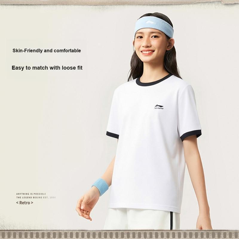 Li-Ning Fashionable Casual Versatile Breathable Comfortable Cultural Short Sleeve T-Shirt Women Tops White AHSW862-1