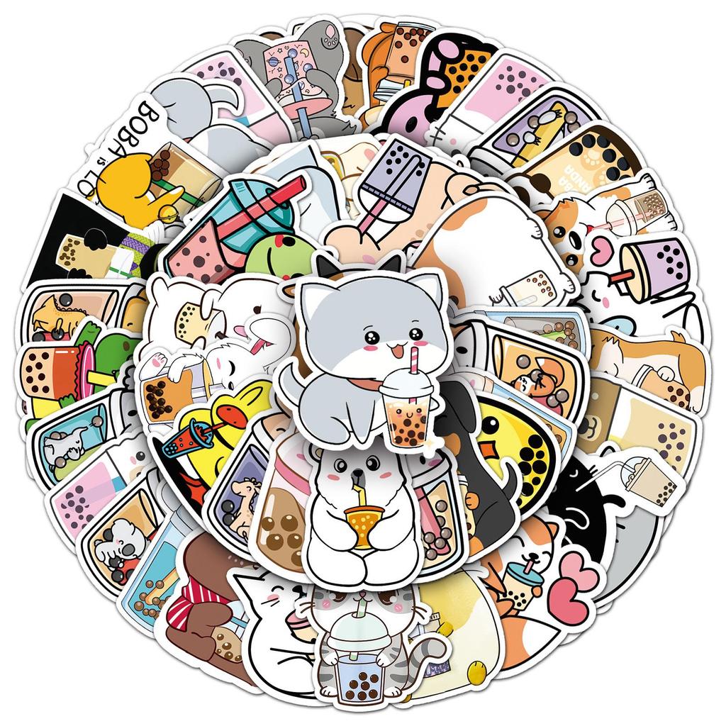 50 Cute Cartoon Animal Food Stickers for Diary, Laptop, Luggage - Waterproof