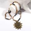Vintage Bohemian Style Necklace Featuring 8mm Natural Stone and Glass Beads Unique Sun Pendant Neckchain for Women