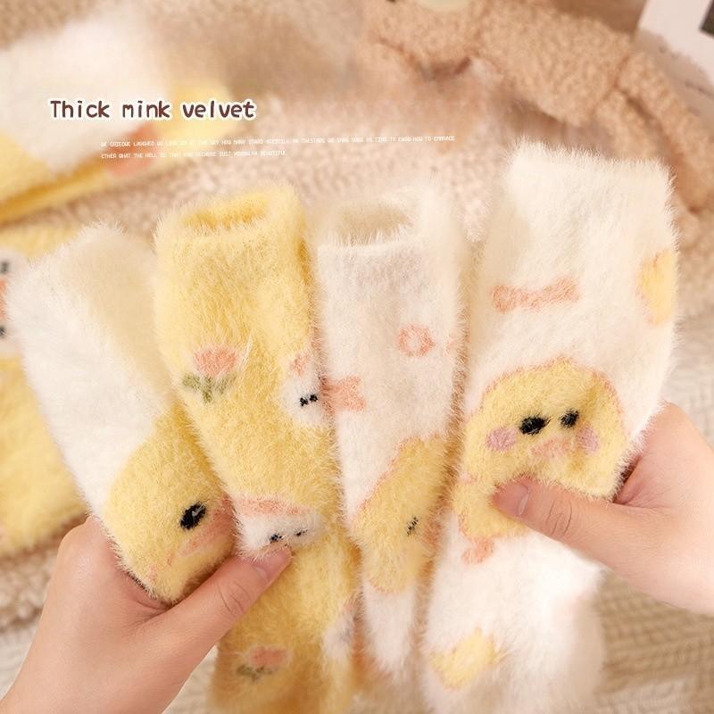 Yellow Duck Socks Children's Mid Tube Autumn and Winter Cute Imitation Mink Velvet Long Socks Home Floor Postpartum Sleep Socks