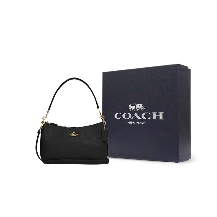 Coach Clara 26 Metallic Logo Signature Charm Solid Zipper Closure Leather Tote Crossbody Shoulder Bag Medium Women Bags Black CE584-IMBLK
