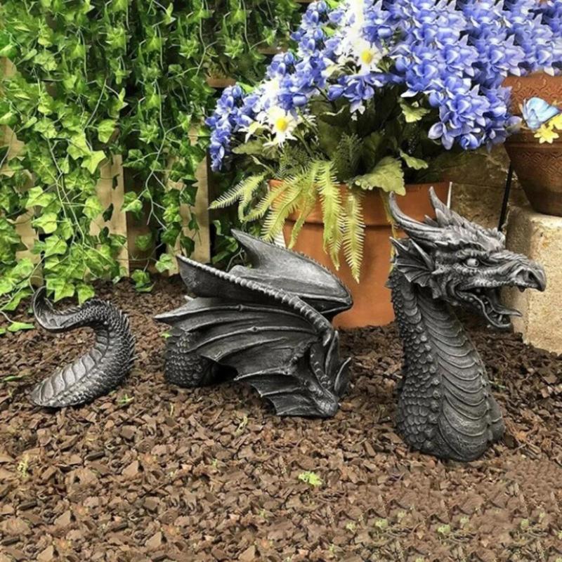 Dragon Sculptures Resin Giant Lawn Sculpture Gothic Fantasy Figures Art Garden Patio Statues Garden Decoration Accessories Tools