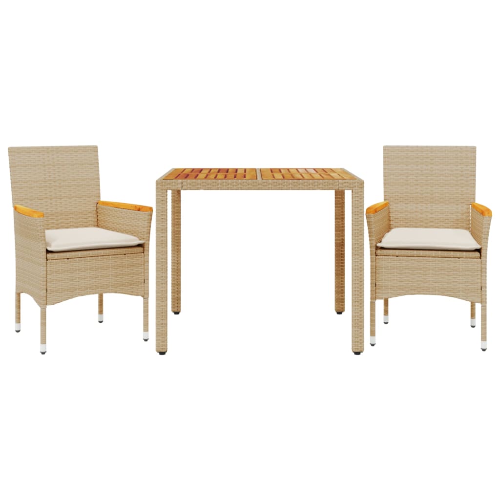 Vidaxl 3-Cz. Garden Furniture Set With Cushions, Beige, Poly Rattan