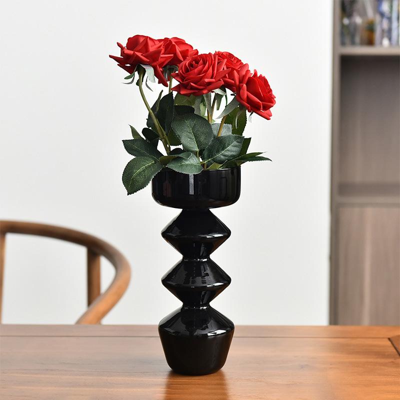 1ks Kreativní černá skleněná váza Dárek Hydroponický Evropský styl Domácí dekorace