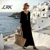Comfortable Summer Dress Loose Maxi for Women, 3/4 Sleeve Button Up Everyday Wear V Neck Casual Long Dress, Flowy Beach Sundress Fit
