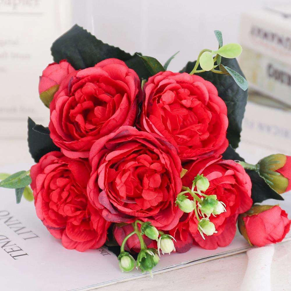 Artificial Flowers Silk Peony Hydrangea For Living Room Home Decoration Wedding Bride Bouquet Rose Fake Plants Table Accessories