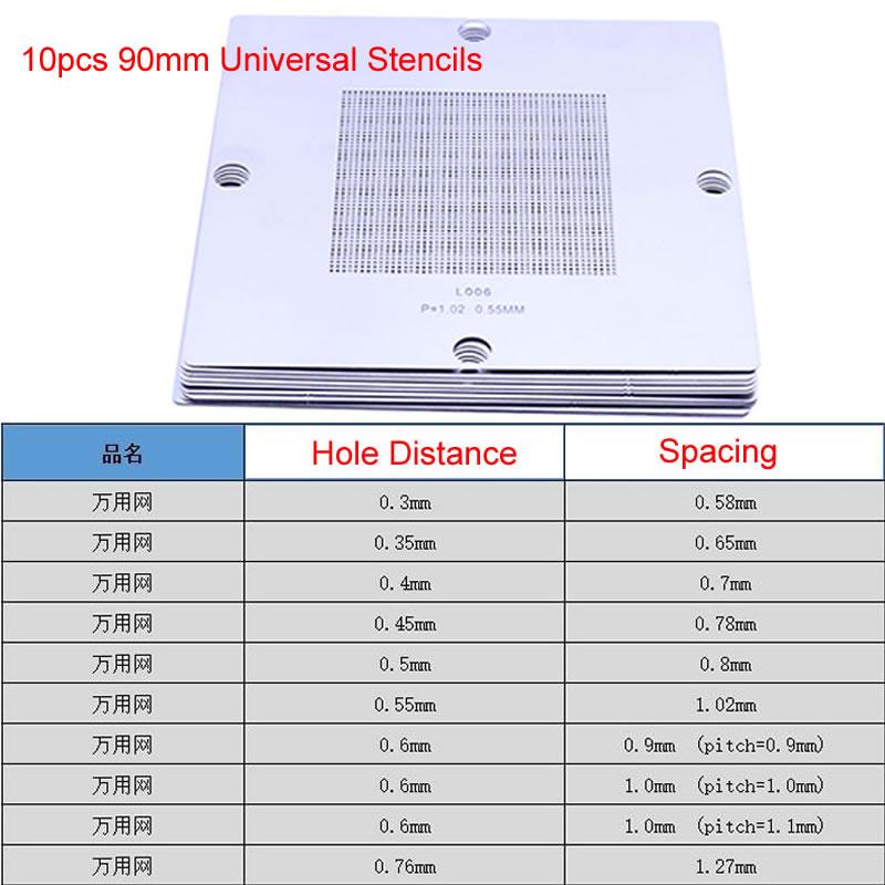 90*90MM BGA Reballing Kit Station 10pcs/lot 90mm Universal 0.3-0.76mm Stencils Template Holder Fixture Jig with Handle