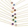 Shiny Colorful CZ Birthstone Necklace Round Stainless Steel Link Chain Necklace Boutique Birth Stone Zircon Necklace for Women