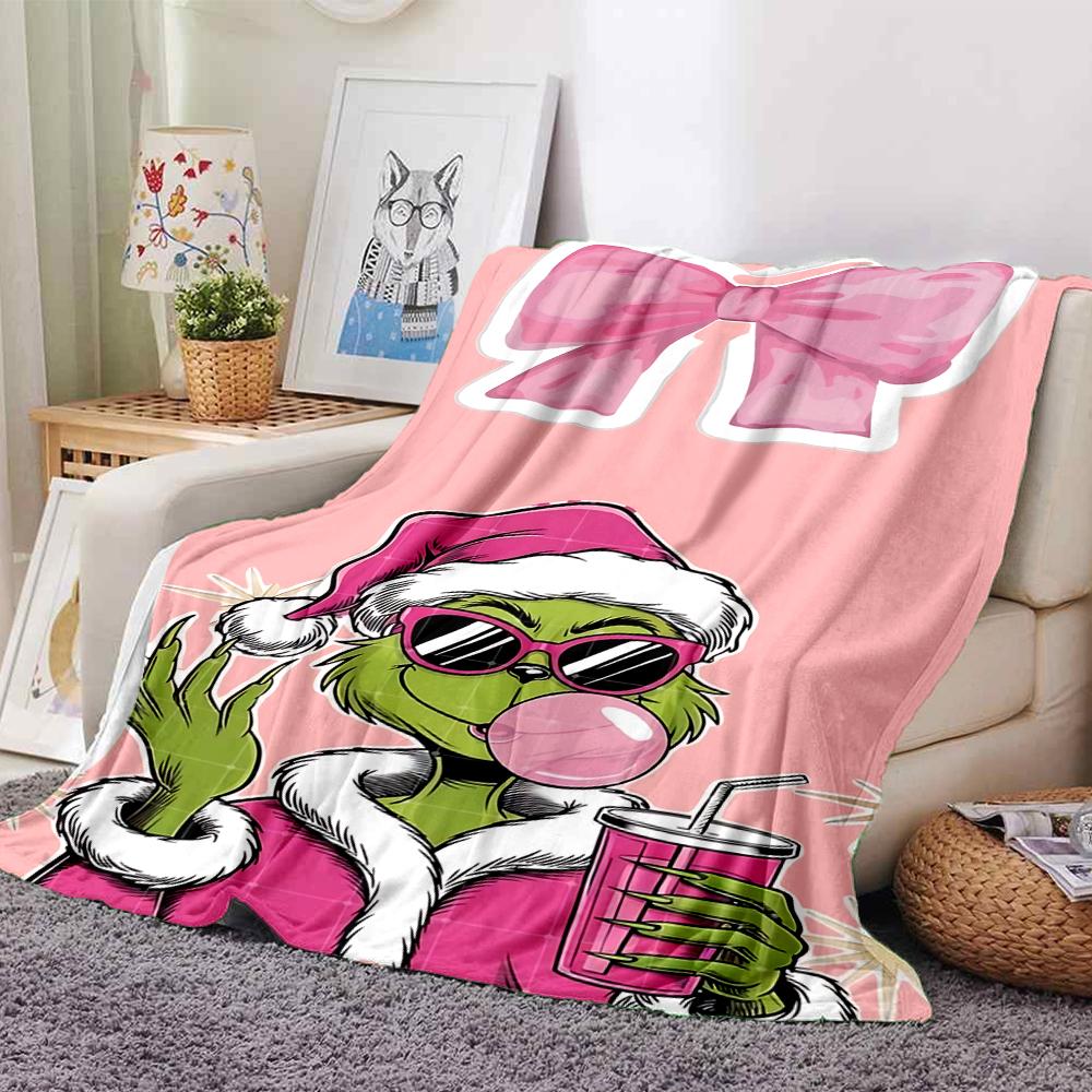 Couverture Célébration de Noël Grinch Couverture Douce pour Maison Chambre à Coucher Lit Canapé Voyage Bureau Couverture de Noël Unie