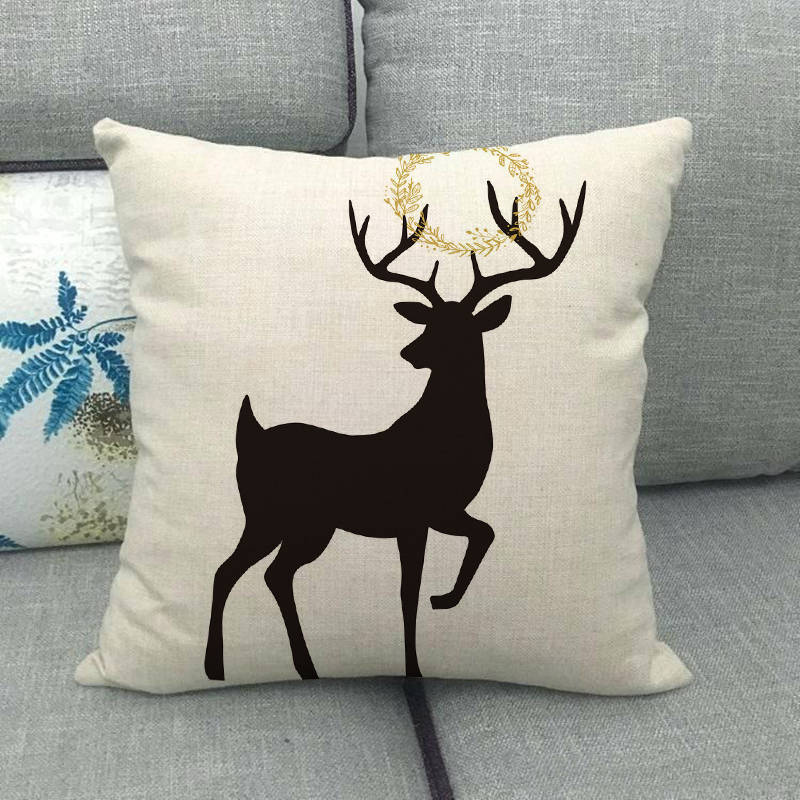 Creative Monochrome Christmas Deer Digital Printing Short Plush Pillow Covers For Car Sofa Office Cushion Cover Home Goods